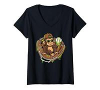 Donna Monkey Funny Animals Baseball Ice Cream Drip Cool Maglietta con Collo a V