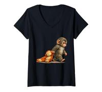 Donna Monkey Punch Baby Macaque Little Punch Big Cute Love Peluche Maglietta con Collo a V