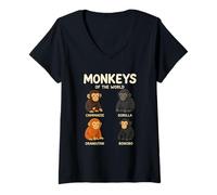 Donna Monkeys of The World Maglietta Carina Specie di primati Maglietta con Collo a V