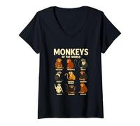 Donna Monkeys of The World Maglietta Carina Specie di primati Maglietta con Collo a V