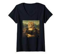 Donna Monna Lisa Cat, Leonardo Davinci Parodia Rinascimentale Opera d'Arte Maglietta con Collo a V