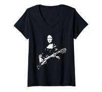 Donna Monna Lisa Che Suona la Chitarra Maglietta con Collo a V