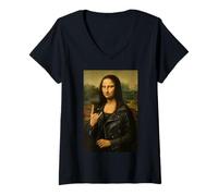 Donna Monna Lisa Funny Rock Band Heavy Metal Art Maglietta con Collo a V