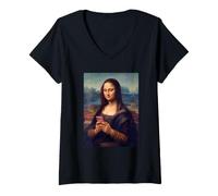 Donna Monna Lisa Manda messaggi Divertenti Art Maglietta con Collo a V