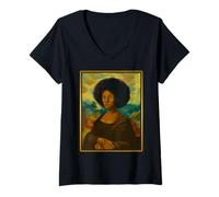 Donna Monna Lisa Nera Regina Afro Donna Africana Mese della Storia Maglietta con Collo a V