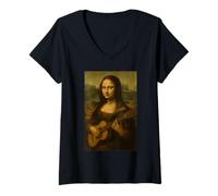 Donna Monna Lisa Suonare Chitarra Rinascimento Chitarrista Musicista Arte Maglietta con Collo a V