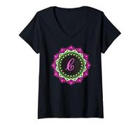 Donna Monogramma Lettera C Iniziale Mandala Ispirato per Donne Uomini Maglietta con Collo a V
