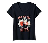 Donna Monopoly Christmas Own all The Gifts Distressed Poster Maglietta con Collo a V