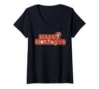 Donna Monopoly Happy Holidays Gold Natale Maglietta con Collo a V