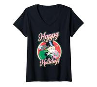 Donna Monopoly Happy Holidays Natale Maglietta con Collo a V
