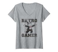 Donna Monopoly Retro Gamer Mr. Monopoly Distressed Style Maglietta con Collo a V