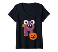 Donna Monster Alphabet R Jack O Lantern Fun Maglietta con Collo a V