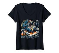 Donna Monster - Godzilla Let Them Fight Maglietta con Collo a V
