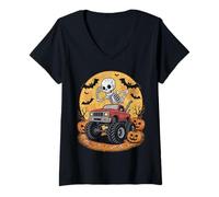 Donna Monster Halloween Truck Ghost Pumpkin Costume Bambino Ragazzi Maglietta con Collo a V