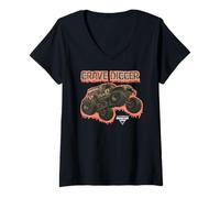 Donna Monster Jam Camo Grave Digger Monster Truck Motorsports Maglietta con Collo a V