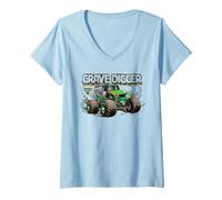 Donna Monster Jam Muddy Tire Tracks Grave Digger Truck Motorsports Maglietta con Collo a V