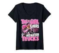 Donna Monster Truck Bambini Bambino Questa Ragazza Ama Monster Trucks Maglietta con Collo a V