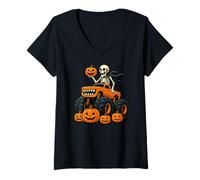 Donna Monster Truck Halloween Scheletro Zucca Ragazzi Ragazze Maglietta con Collo a V