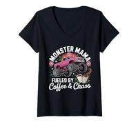 Donna Monster Truck Mama Coffee Lover Funny Monster Truck Donna Maglietta con Collo a V