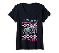 Donna Monster Truck Mamma Era Divertente Mom Mommy Compleanno Maglietta con Collo a V