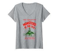 Donna Monsters of The Sea Maglietta con Collo a V
