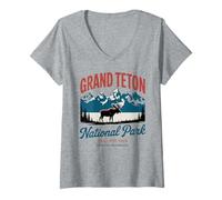 Donna Montagna retrò del Parco Nazionale del Grand Teton Maglietta con Collo a V