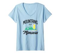 Donna Montagne E Mimose Brunch Sunshine Ragazza Mattina Samosa Maglietta con Collo a V