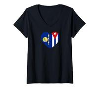 Donna Montana And Cuba Flags: Heart Shaped Unity Maglietta con Collo a V