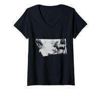 Donna Montana PNW Alce State Map Nature Lover Vintage Pride Maglietta con Collo a V