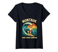 Donna Montauk Skateboarding East Coast Surf Vintage Beach Life Maglietta con Collo a V