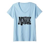 Donna Montauk Vintage Tipografia Design New York Hamptons NY Maglietta con Collo a V