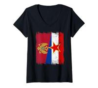 Donna Montenegro Jugoslavia Mezza Bandiera Montenegrina Jugoslava Maglietta con Collo a V