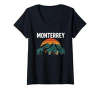 Donna Monterrey Mexico Retro Travel Cerro de la Silla Mexicano Mex Maglietta con Collo a V
