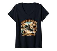 Donna Monument Valley Arizona Cowboy Cavallo Maglietta con Collo a V