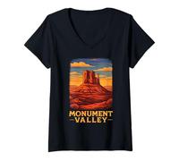 Donna Monument Valley Colorado Utah Arizona Plateau Navajo Nativo Maglietta con Collo a V