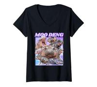 Donna Moo Deng Baby Ippopotamo Divertente Maglietta con Collo a V