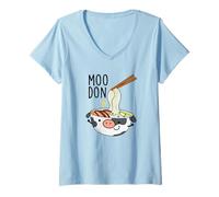 Donna Moo-Don Divertente Udon Pun Maglietta con Collo a V