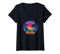 Donna Mood Beach - Retro Sunset 80s Onde Design Maglietta con Collo a V