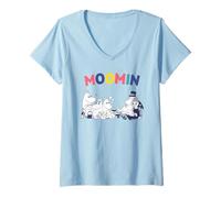 Donna Moomin Family Rainbow Testo Maglietta con Collo a V