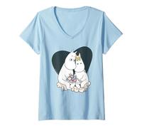 Donna Moomin Love Moomintroll e Snorkmaiden Insieme Heart Maglietta con Collo a V