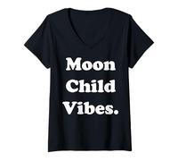 Donna Moon Child Vibes Celestial Spirit Maglietta con Collo a V
