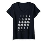Donna Moon Phases Graphic - Lunar Cycle Design, Astronomy Gift Maglietta con Collo a V