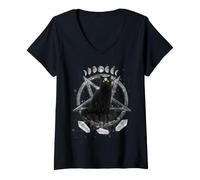 Donna Moon Phases Witch Black Cat Pagan Wicca Wiccan Halloween Maglietta con Collo a V