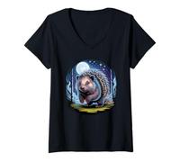 Donna Moonlight Forest Istrice Istrici Aculeo Maiale Maglietta con Collo a V