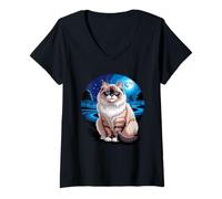 Donna Moonlight Forest Ragdoll Cat Ragdolls Puppy Cats Maglietta con Collo a V