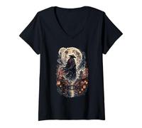 Donna Moonlit Ronin Wanderer Giapponese Samurai Cherry Blossom Giappone Maglietta con Collo a V
