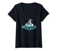 Donna Moood Happy Fun Mucca Farmer Positive Grateful Design Maglietta con Collo a V