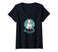 Donna Moood Happy Fun - Mucca Natalizia, Motivo: Contadino Maglietta con Collo a V