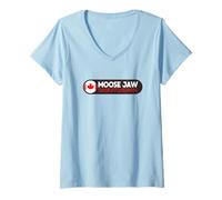 Donna Moose Jaw Logo Emblema - Moose Jaw Saskatchewan Canada Maglietta con Collo a V