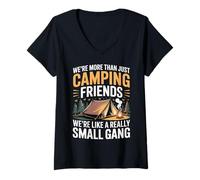 Donna More Than Camping Friends We're A Small Gang - Maglietta con Collo a V